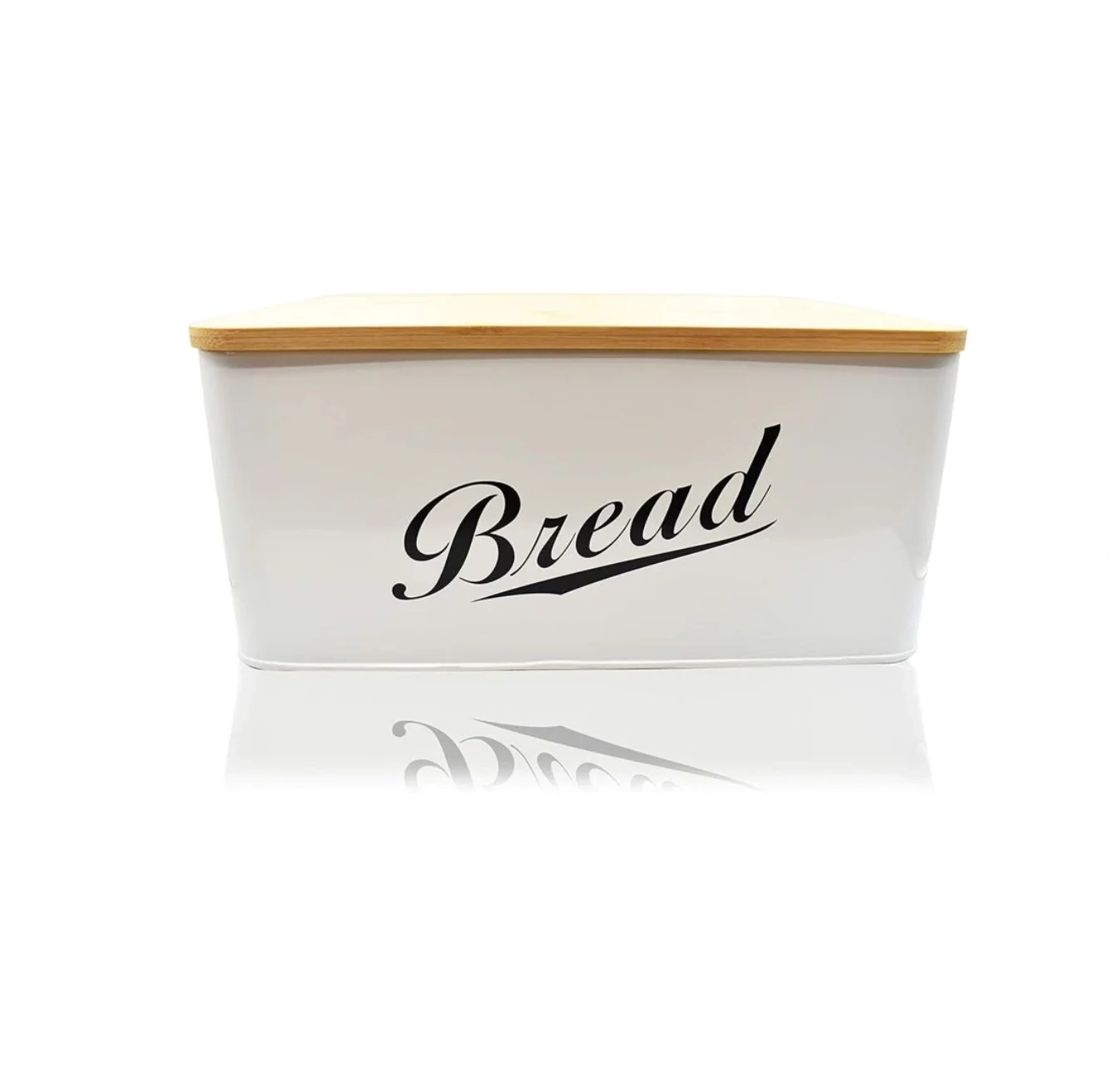 White Bread Bin Storage Box with Bamboo Lid for Kitchen Vintage Retro Design Metal Bread Box