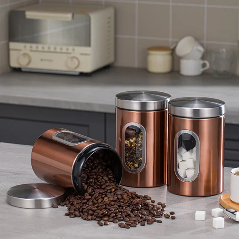 Modern Eco-Friendly Kitchen Storage Containers 3Pcs/set Tea Coffee Sugar Canisters Folding Nut Snacks Candy Sealed Tea Cans