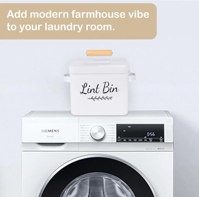 Storage Laundry Trash Can with Lid Lint Holder Bin Farmouse Decor Dryer Lint Container Lint Bin for Laundry Room
