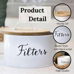 乡村风格白色咖啡过滤篮咖啡过滤器架储存分配器适用于吧台圆形咖啡过滤容器