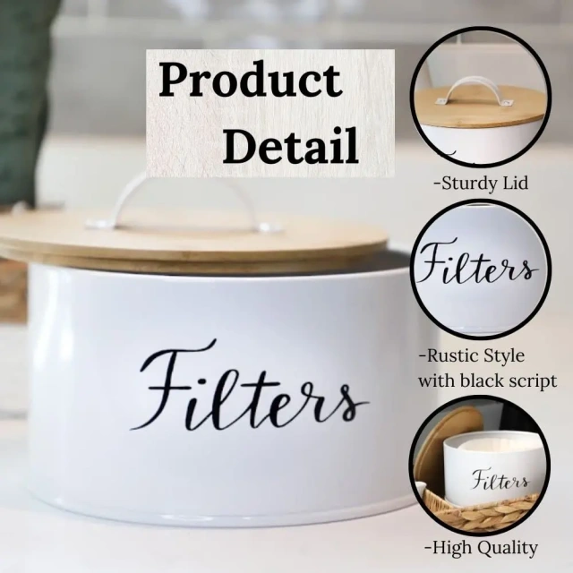 乡村风格白色咖啡过滤篮咖啡过滤器架储存分配器适用于吧台圆形咖啡过滤容器