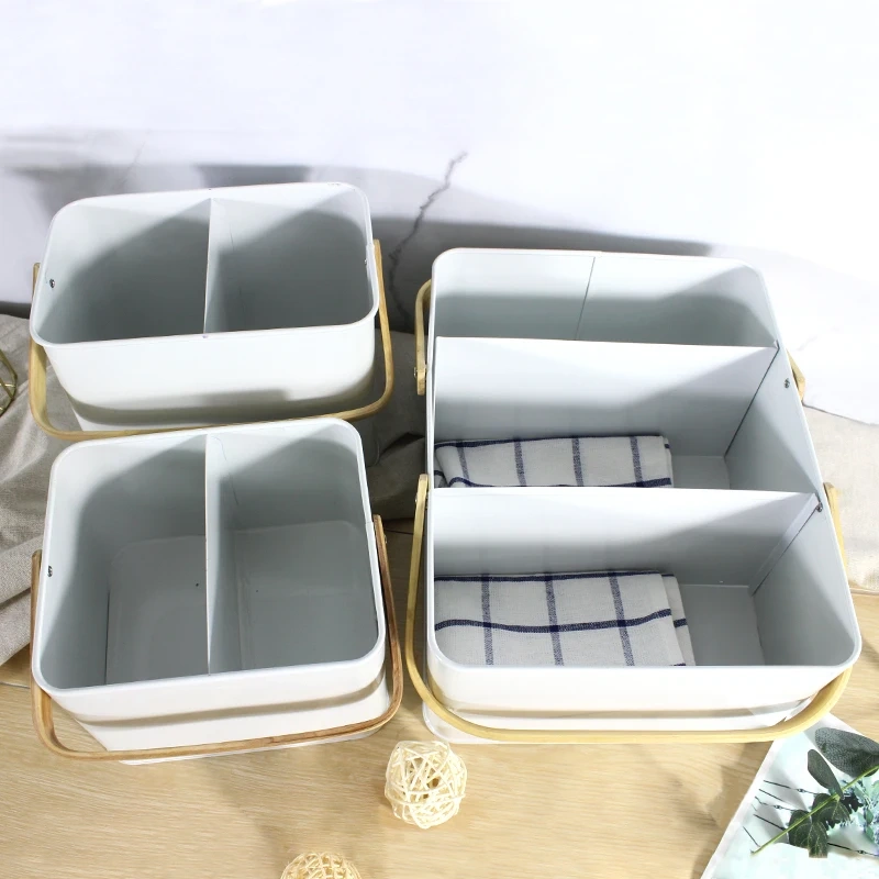 Housekeeper Cleaning Tool Carry Utility Caddy Box Galvanized Kitchen Flatware Utensil Container Metal Storage Boxes Iron Bins