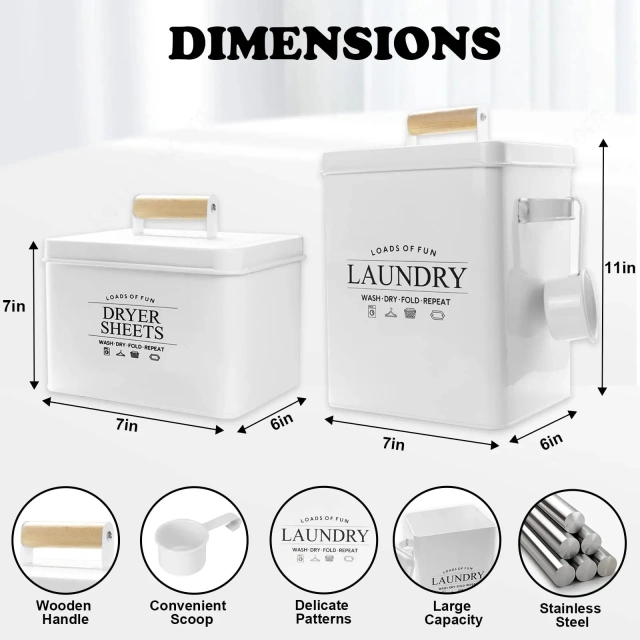 洗衣凝珠容器和烘干机纸架套装洗衣粉洗涤剂分配器带勺烘干机纸分配器