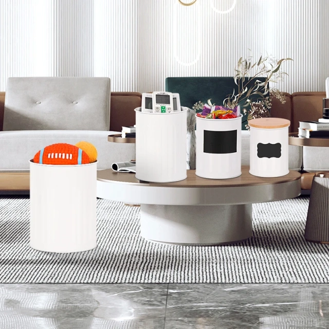 DIY创意饼干储物罐写上你喜欢的名字金属储物罐带竹盖白色储物容器