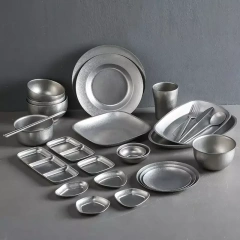 复古304不锈钢餐盘、碗、盘子、雪花西式餐盘、商用野餐桌具