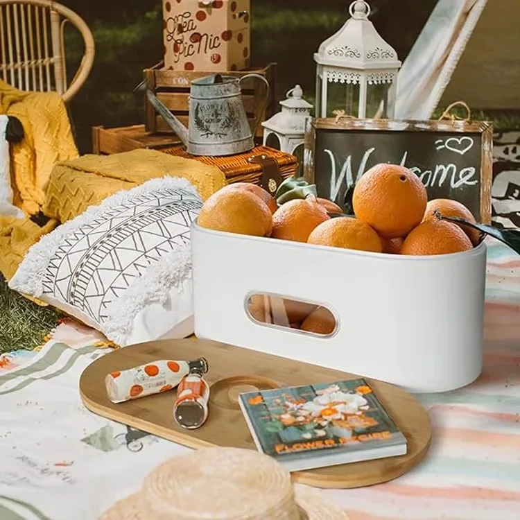Large Size Bread Boxes for with Bamboo Cutting Board Lid, Rustic Bamboo Bread Bins High Capacity Space Saver for Countertop