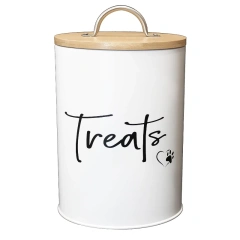 Pet Treat Container Dog Treat Canister White Dog and Cat Treat Container with Easy to Open Bamboo Lid