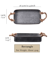 复古金属托盘乡村风格长方形盘子食物面包摄影道具复古铁托盘配麻绳手柄