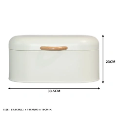 白色金属面包箱储物罐，带前开下拉门，适用于厨房柜台或架子面包盒储物容器