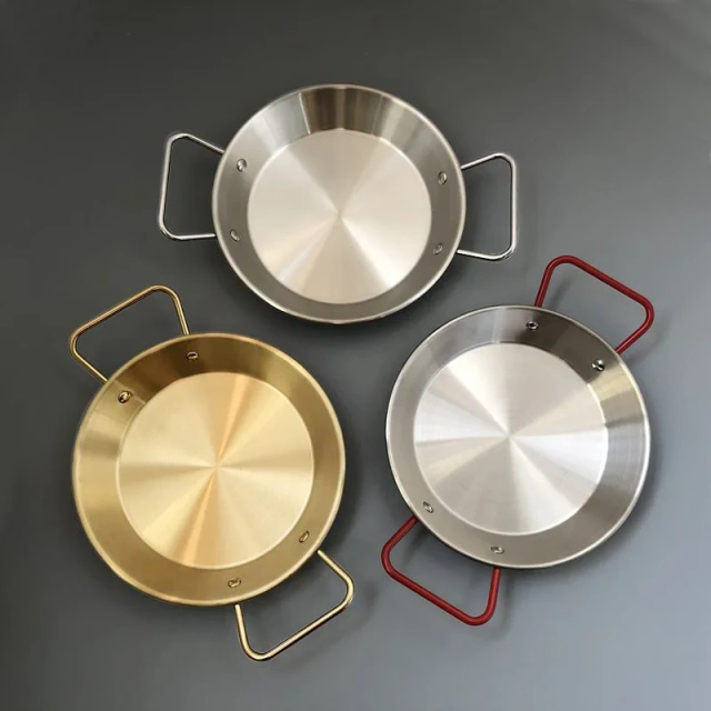 Service Plate Dinnerware Tray Plate Double-handled Flat Frying Pan Stainless Steel Spanish Seafood Plate