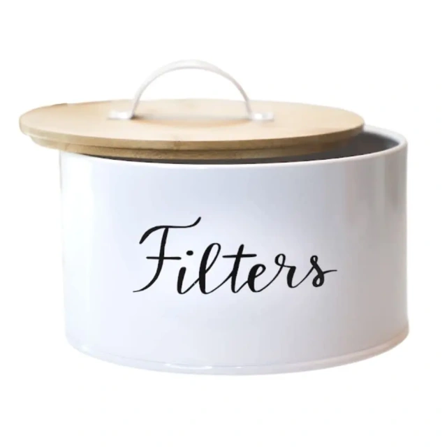 乡村风格白色咖啡过滤篮咖啡过滤器架储存分配器适用于吧台圆形咖啡过滤容器