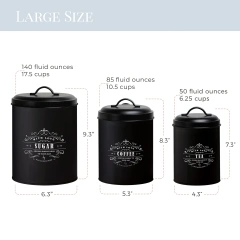 Set of 4 Kitchen Canisters with Airtight Lids Coffee Tea Sugar Flour Metal Tin Jars Nesting Food Storage Container Set