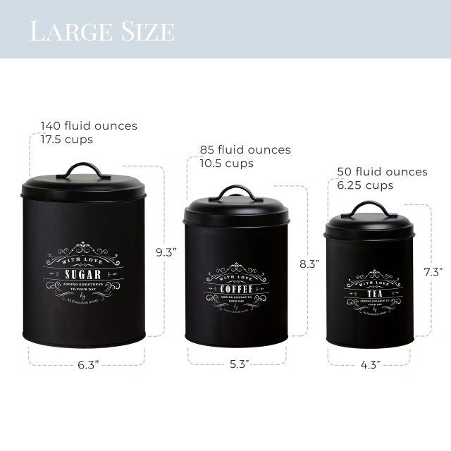 Set of 4 Kitchen Canisters with Airtight Lids Coffee Tea Sugar Flour Metal Tin Jars Nesting Food Storage Container Set