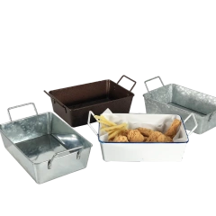 Manufacturer Galvanized Iron Snack Dish 2.5L with Side Handles Restaurant Rectangle Food Tray Metal Fried Chicken Plate