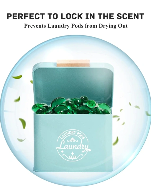 带铰链盖的洗衣凝珠容器农舍金属洗衣凝珠容器洗衣房凝珠箱