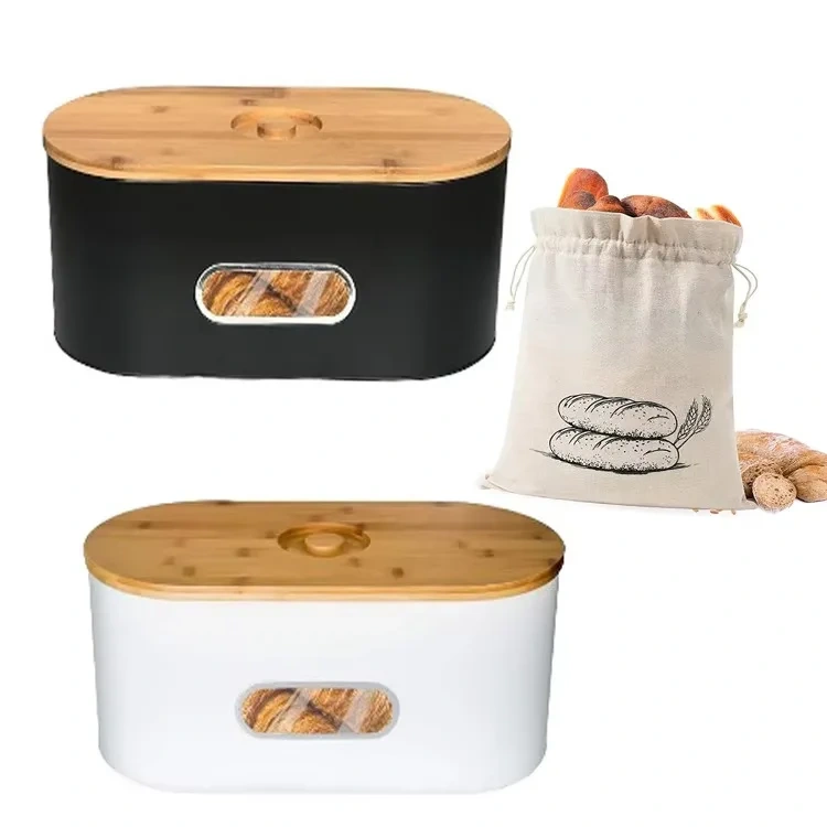 Large Size Bread Boxes for with Bamboo Cutting Board Lid, Rustic Bamboo Bread Bins High Capacity Space Saver for Countertop