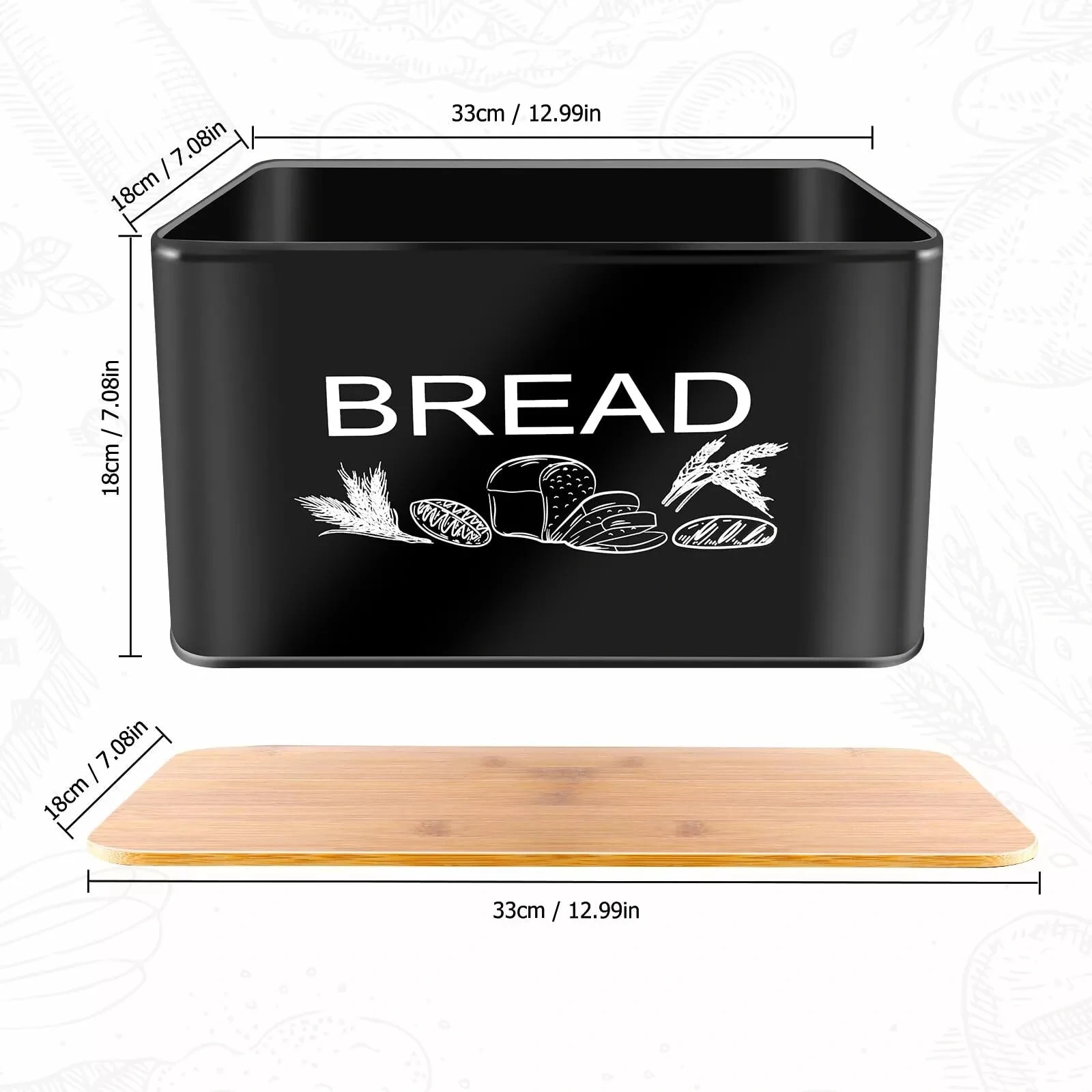 Factory Custom Bread Box Large Kitchen Storage Black Space Saving Vertical Metal Bread Box for Kitchen With Wooden Lid
