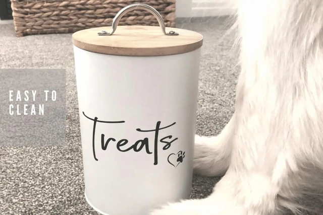 Pet Treat Container Dog Treat Canister White Dog and Cat Treat Container with Easy to Open Bamboo Lid