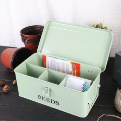 Garden Seed Storage Organizer Container with Dividers Seeds Packet Fashion Metal Seed Box