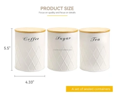 Coffee Tea Sugar Flour Metal Tin Jars Nesting Food Storage Container Set Set of 3 Kitchen Canisters with Airtight Bamboo Lids