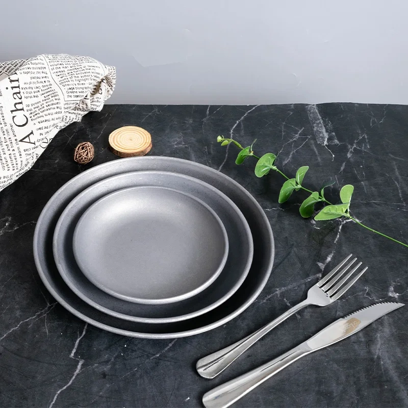 New Special Stainless Retro Design Plate Dish Set Customized Acceptable Restaurant Dinnerware Dining Silver