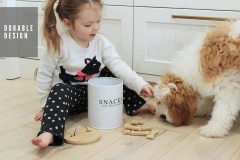 Metal Pet Treat Container Dog Treat Canister White Dog and Cat Treat Container with Easy to Open Bamboo Lid