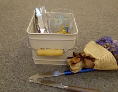 Galvanized Iron Kitchen Decor Cutlery Holder with Wooden Handle square Storage Bin 3.5L Powder Coating Metal Utensils Caddy