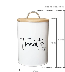 Pet Treat Container Dog Treat Canister White Dog and Cat Treat Container with Easy to Open Bamboo Lid