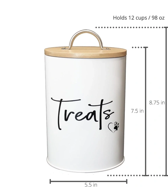 Pet Treat Container Dog Treat Canister White Dog and Cat Treat Container with Easy to Open Bamboo Lid