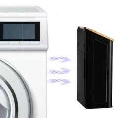 壁挂式棉绒盒支架，带盖，适用于烘干机，黑色，带竹盖，金属磁性棉绒桶，适用于洗衣房