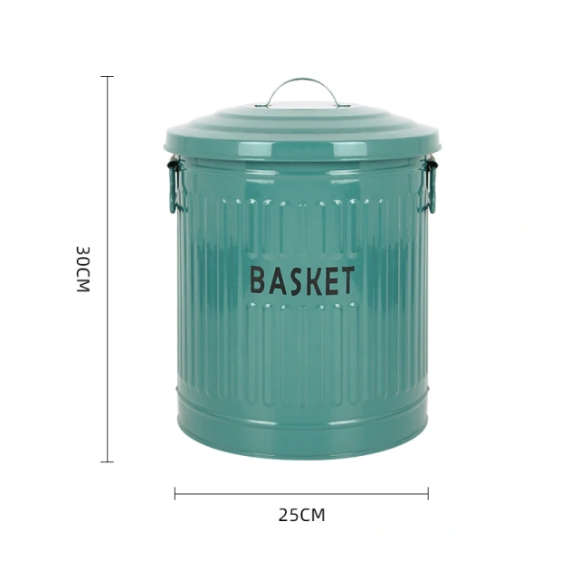 新款储物容器镀锌金属材质储物桶两件套洗衣篮带盖