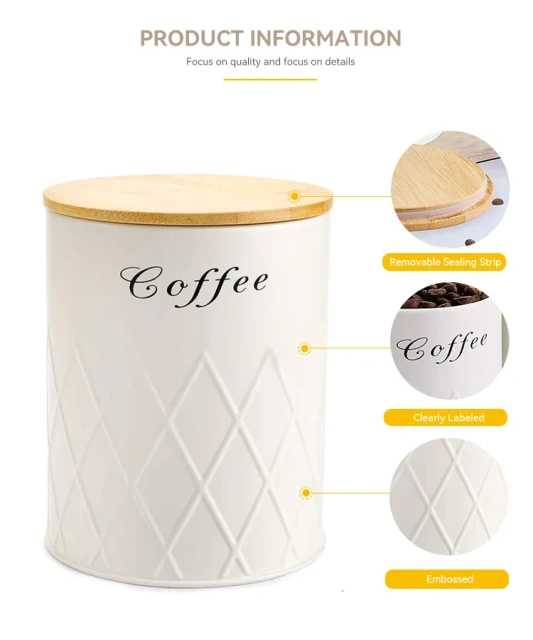 Coffee Tea Sugar Flour Metal Tin Jars Nesting Food Storage Container Set Set of 3 Kitchen Canisters with Airtight Bamboo Lids