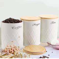 Coffee Tea Sugar Flour Metal Tin Jars Nesting Food Storage Container Set Set of 3 Kitchen Canisters with Airtight Bamboo Lids