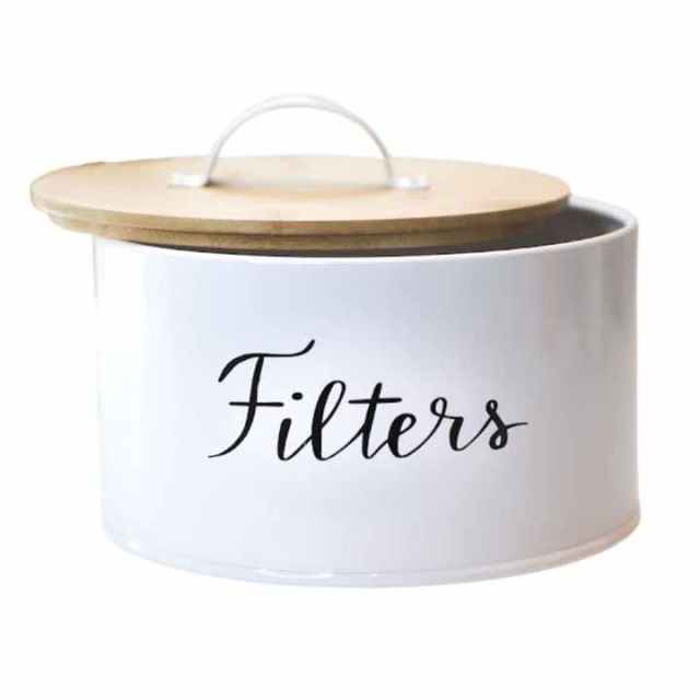 乡村风格白色咖啡过滤篮咖啡过滤器架储存分配器适用于吧台圆形咖啡过滤容器