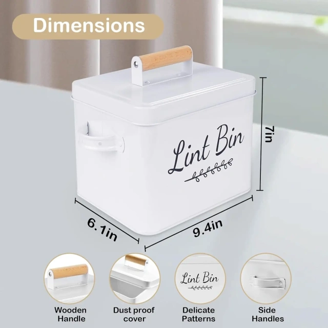 Storage Laundry Trash Can with Lid Lint Holder Bin Farmouse Decor Dryer Lint Container Lint Bin for Laundry Room