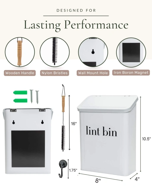 现代洗衣房绒毛垃圾桶 绒毛桶 磁性绒毛桶 适用于洗衣房 带刷子和挂钩