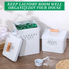 Laundry Room Storage Box with Lid Metal Laundry Dryer Sheet Dispenser 2 Pcs Laundry Pods Container with Dryer Sheet Holder