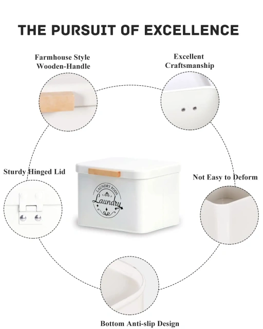 农舍金属洗衣凝珠容器适用于洗衣房装饰洗衣凝珠容器带铰链盖