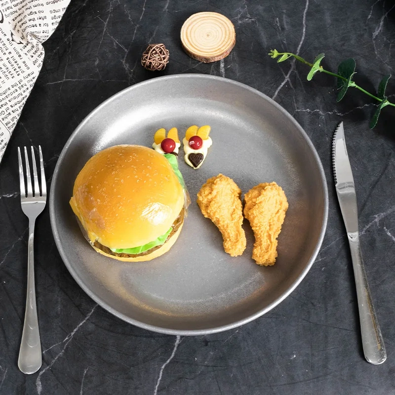 New Special Stainless Retro Design Plate Dish Set Customized Acceptable Restaurant Dinnerware Dining Silver