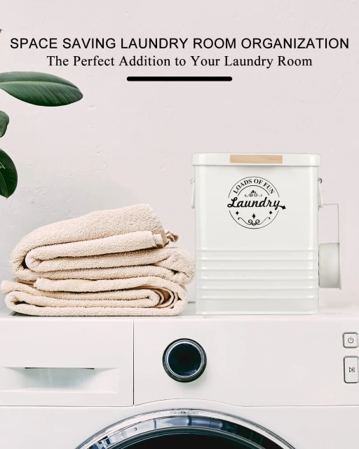 洗衣粉容器分配器支架洗衣房收纳金属洗衣皂分配器带勺子和盖子