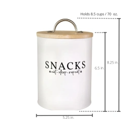 Metal Pet Treat Container Dog Treat Canister White Dog and Cat Treat Container with Easy to Open Bamboo Lid