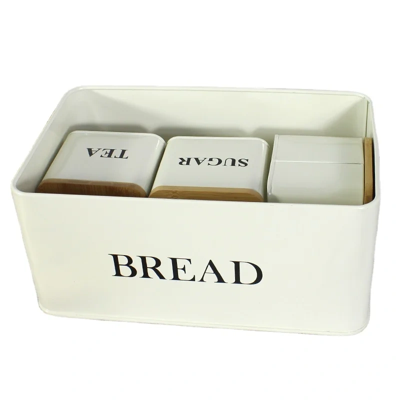 New Design Factory Outlet  Customized Packaging Box Multiple Colors Metal Bread Box Bamboo Lid