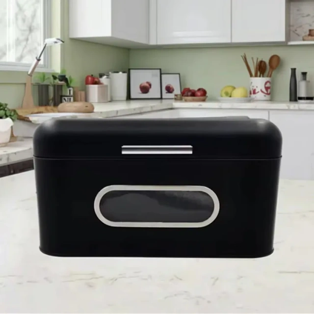 镀锌铁面包盒厨房台面金属储物面包盒柜复古黑色带窗口面包盒