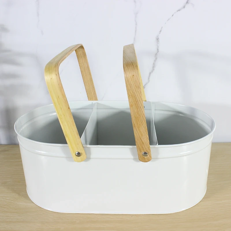 Housekeeper Cleaning Tool Carry Utility Caddy Box Galvanized Kitchen Flatware Utensil Container Metal Storage Boxes Iron Bins