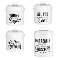 Factory Custom Kitchen Metal Food Storage Canister 4Pcs/set Tea Coffee Sugar Biscuit Metal Food Canisters With Lid and Handle