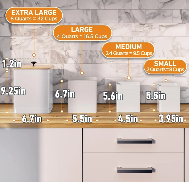 厨房台面用密封罐 4 件套 大铁质厨房密封罐 带密封盖 厨房容器套装