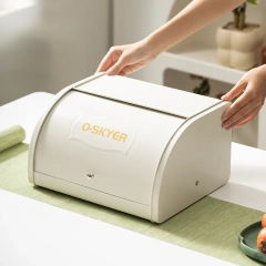 复古厨房金属面包储存罐白色农舍桌面密封储存面包盒