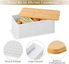 Air Hole Bread Bin with Bamboo Lid Bread Holder Bread Box for Kitchen Countertop Food Storage