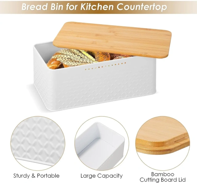 Air Hole Bread Bin with Bamboo Lid Bread Holder Bread Box for Kitchen Countertop Food Storage