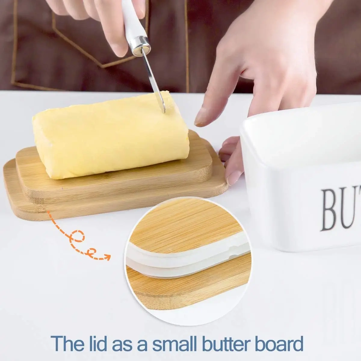Airtight Covered Butter Keeper Container Ceramic Butter Dish Jar for Countertop
